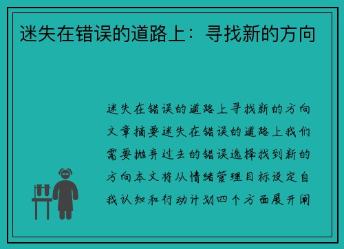 迷失在错误的道路上：寻找新的方向